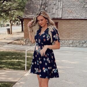 Madewell Blue Sundress Mini Flutter Sleeve V-neck